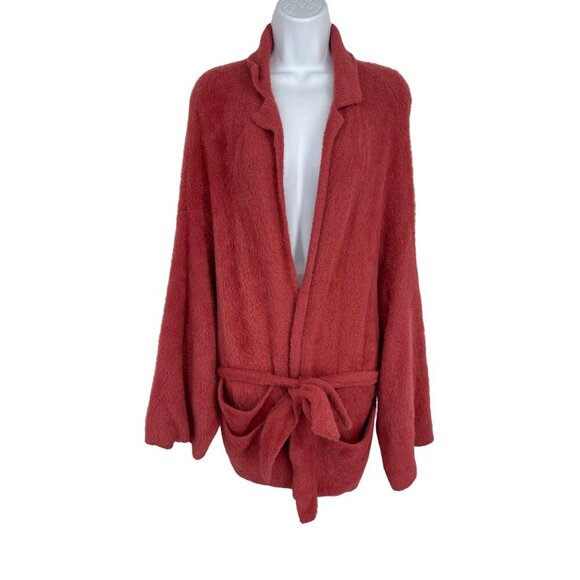 Free People FP One Fuzzy Oversized Drape Front Cardigan Sweater Mauve Pink SZ XS - Picture 1 of 12